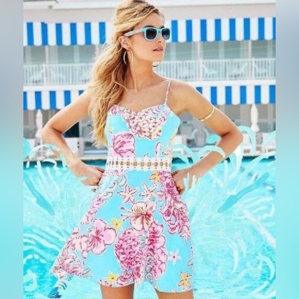 Lilly Pulitzer Lenore Dress Breakwater Blue Lolita With Sunglow Size 00